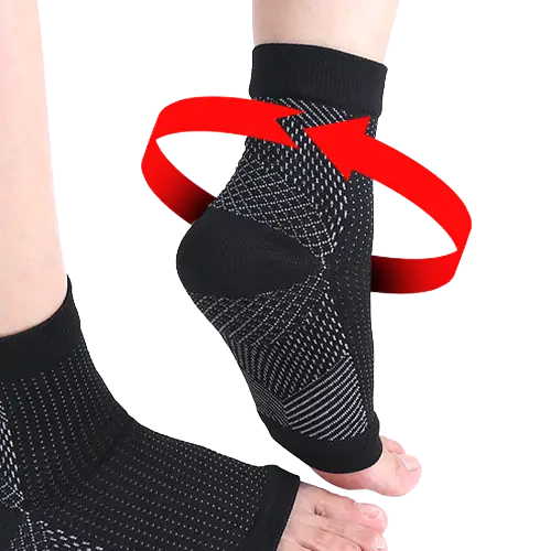 close up of feet with comprex ankle sleeves